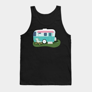 Let's Go Camping! Vintage Aqua Camper Tank Top